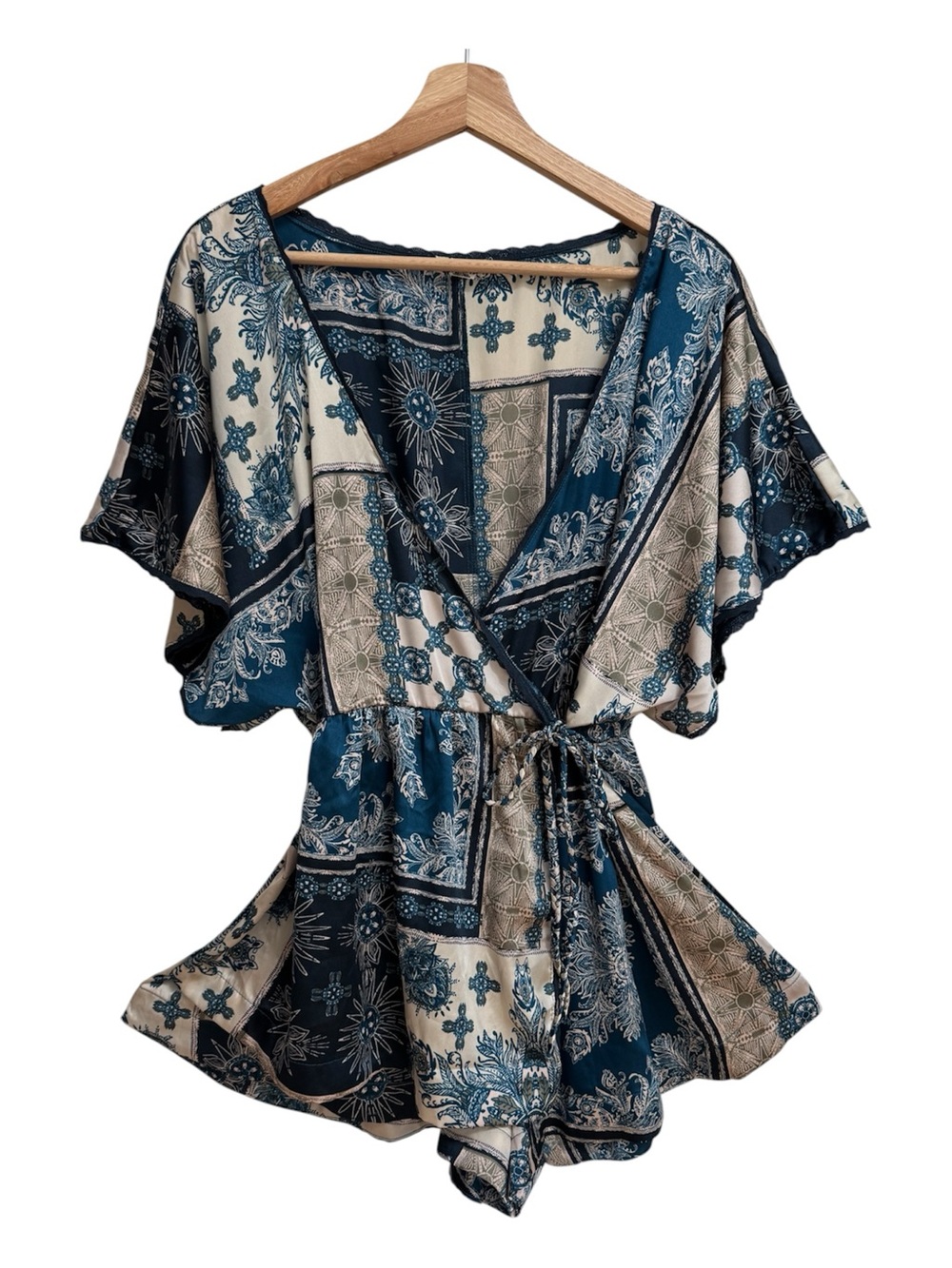 Intimately Free People Oasis Romper Women’s Small Boho Satin Block Print Flowy